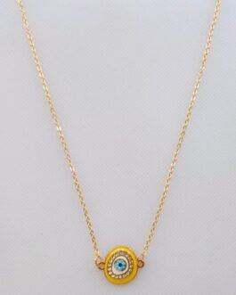 Evil Eye Asymmetric Necklace With Crystals – Yellow