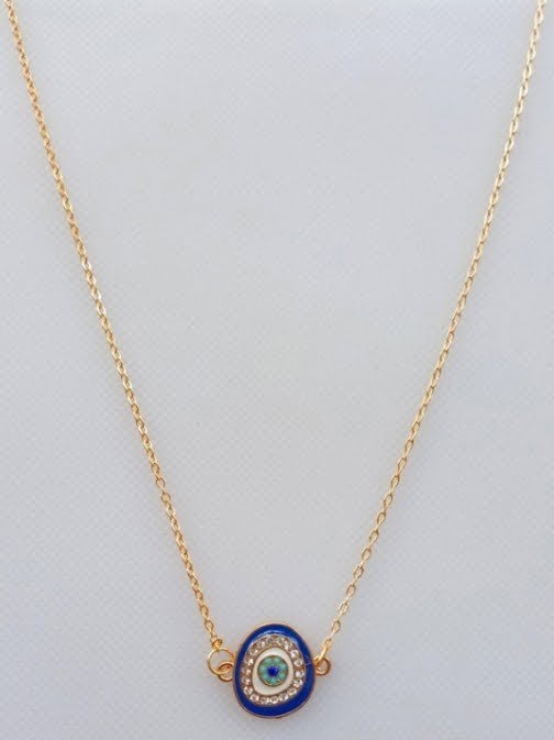 Evil Eye Asymetric Necklace With Crystals (Blue)