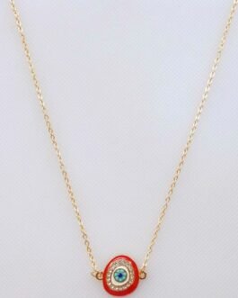 Evil Eye Asymmetric Necklace With Crystals (Red)