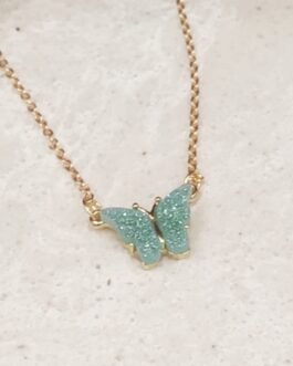 Green Shimmer Butterfly Charm with Gold Chain