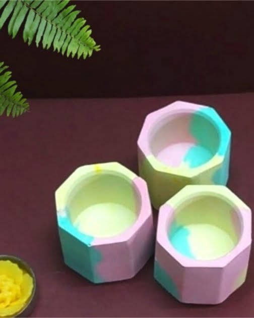 Concrete Mini Pots – Multi Color – Set of 3