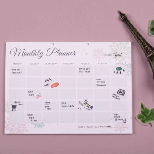 Monthly White Floral Planner