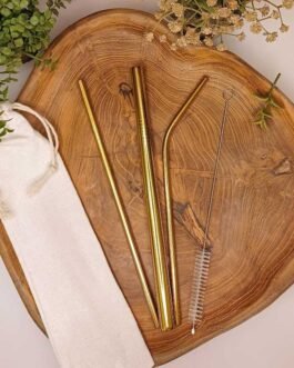 Gold Tone Metal Straws with Canvas Pouch