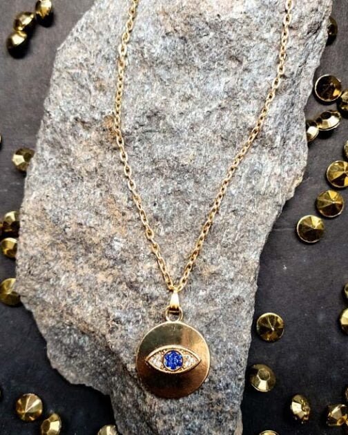 Turkish Evil Eye Charm Necklace With Crystals