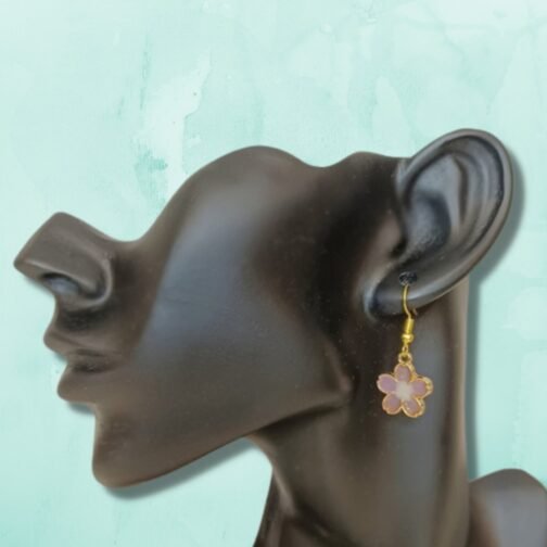 Elegant Gold Enamel Floral Earrings - Magenta