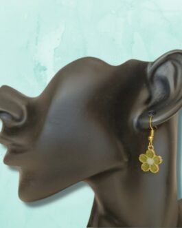 Gold Enamel Flower Earrings – Sap Green