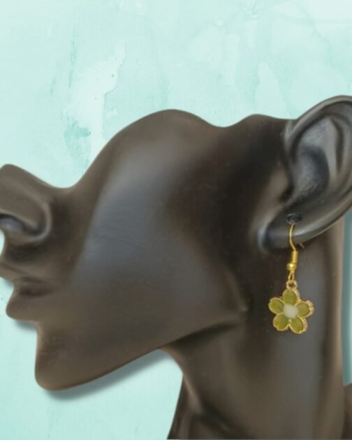 Elegant Gold Enamel Floral Earrings – Sap Green