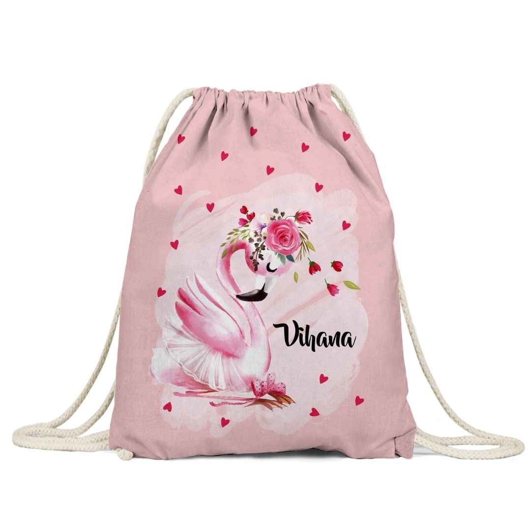Swans Heart Personalised Drawstring Bag