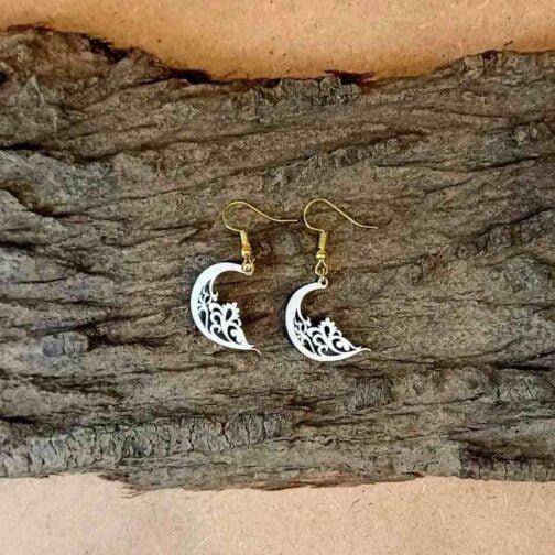 Wooden earrings - crescent love