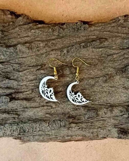 Wooden Earrings – Crescent Love – Hand Painted