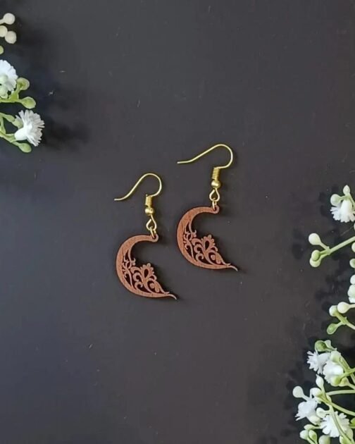 Wooden Earrings – Crescent Love