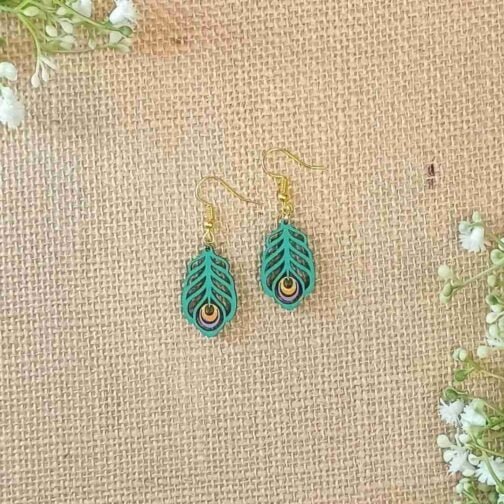 Mini Peacock feathers - Wooden Earrings