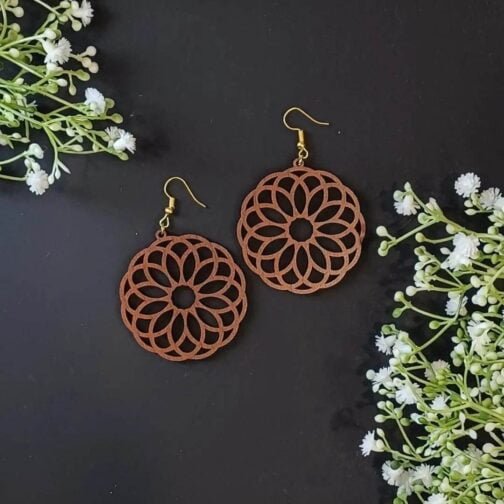 Wooden Earrings - Mandala flower