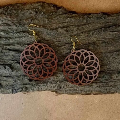 Wooden Earrings - Mandala flower