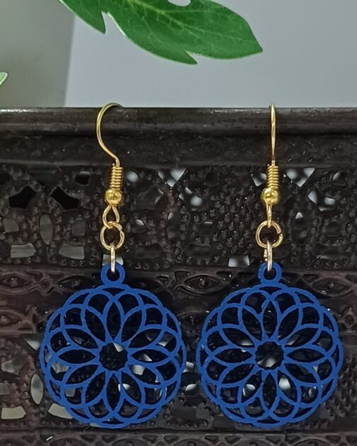 Round Mandala Earrings – Blue