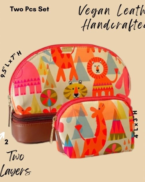 Double Layer Cosmetic Accessories Bag with Mini Pouch Cute Animal Kingdom