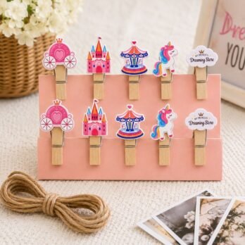 Princess Theme Wooden Photo Pegs | Cute Decorative Clips for Photos & Notes