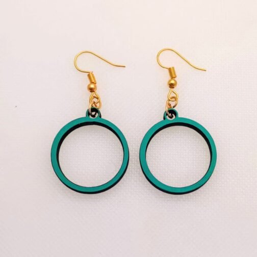 Teal Wooden Ring Earrings