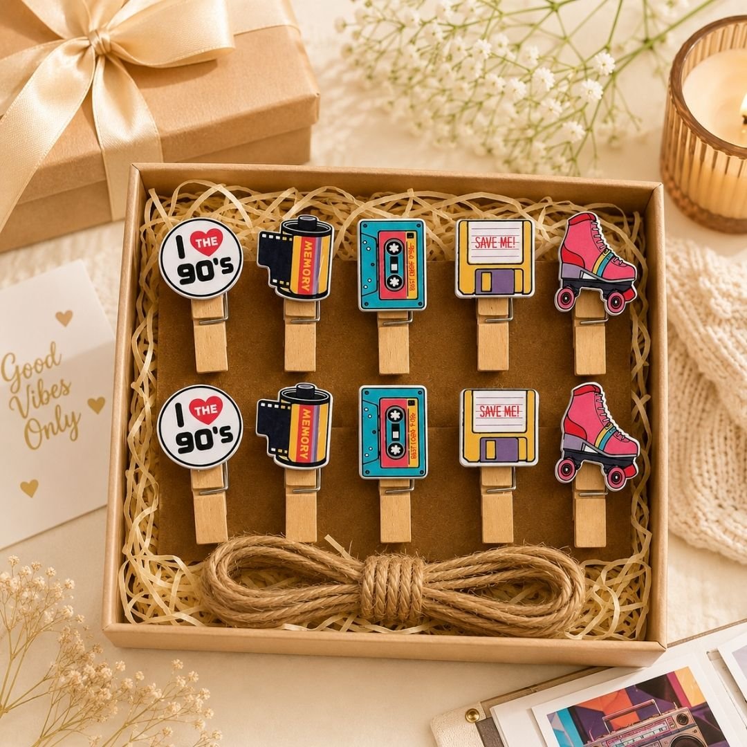 90s Theme Wooden Photo Pegs | Retro Photo Clips for Photos & Notes - Image 3