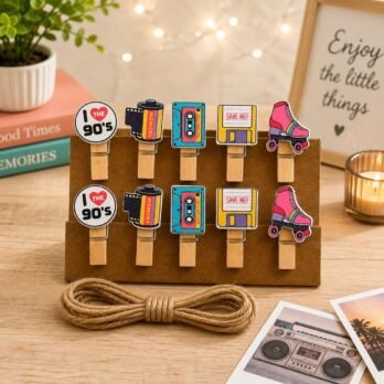 90s Theme Wooden Photo Pegs | Retro Photo Clips for Photos & Notes
