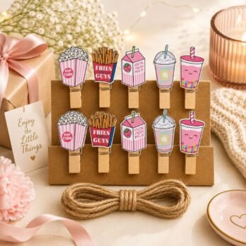 Fast Food Theme Wooden Photo Pegs Set of 10 | Cute Food Clips