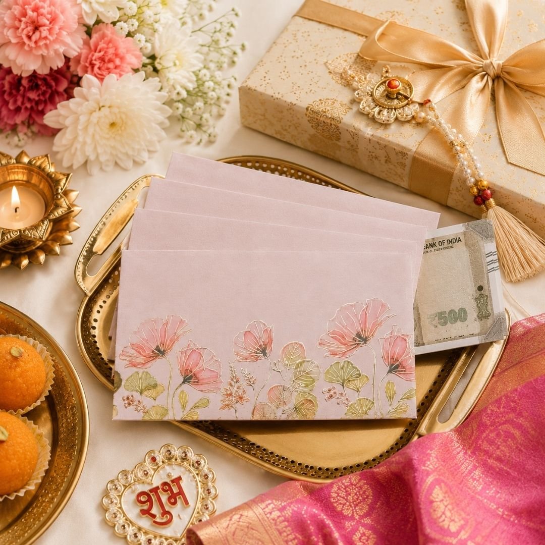 Floral Money Envelopes Set of 5 with Gold Foil