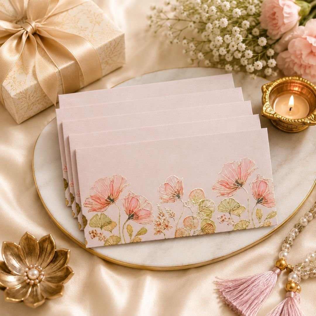 Floral Money Envelopes Set of 5 with Gold Foil - Image 3