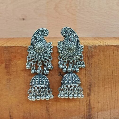 Oxidised Mango Shaped Jhumka Earrings