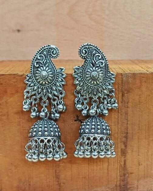 Oxidised Mango Shaped Jhumka Earrings