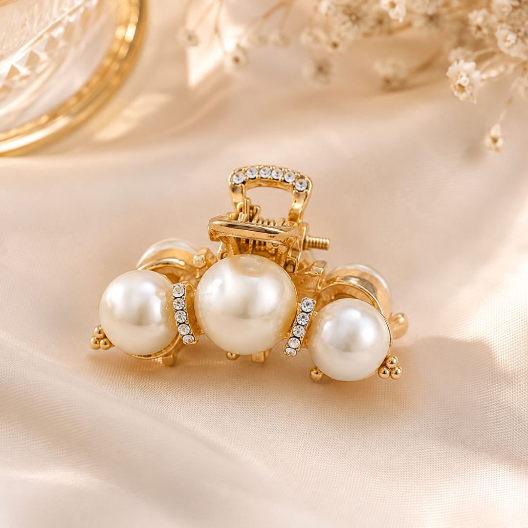 Gold & Pearl Premium Metal Hair Claw Clip – Strong Grip, Elegant Design - Image 2