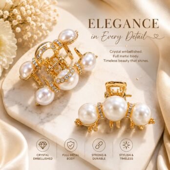 Gold & Pearl Premium Metal Hair Claw Clip – Strong Grip, Elegant Design