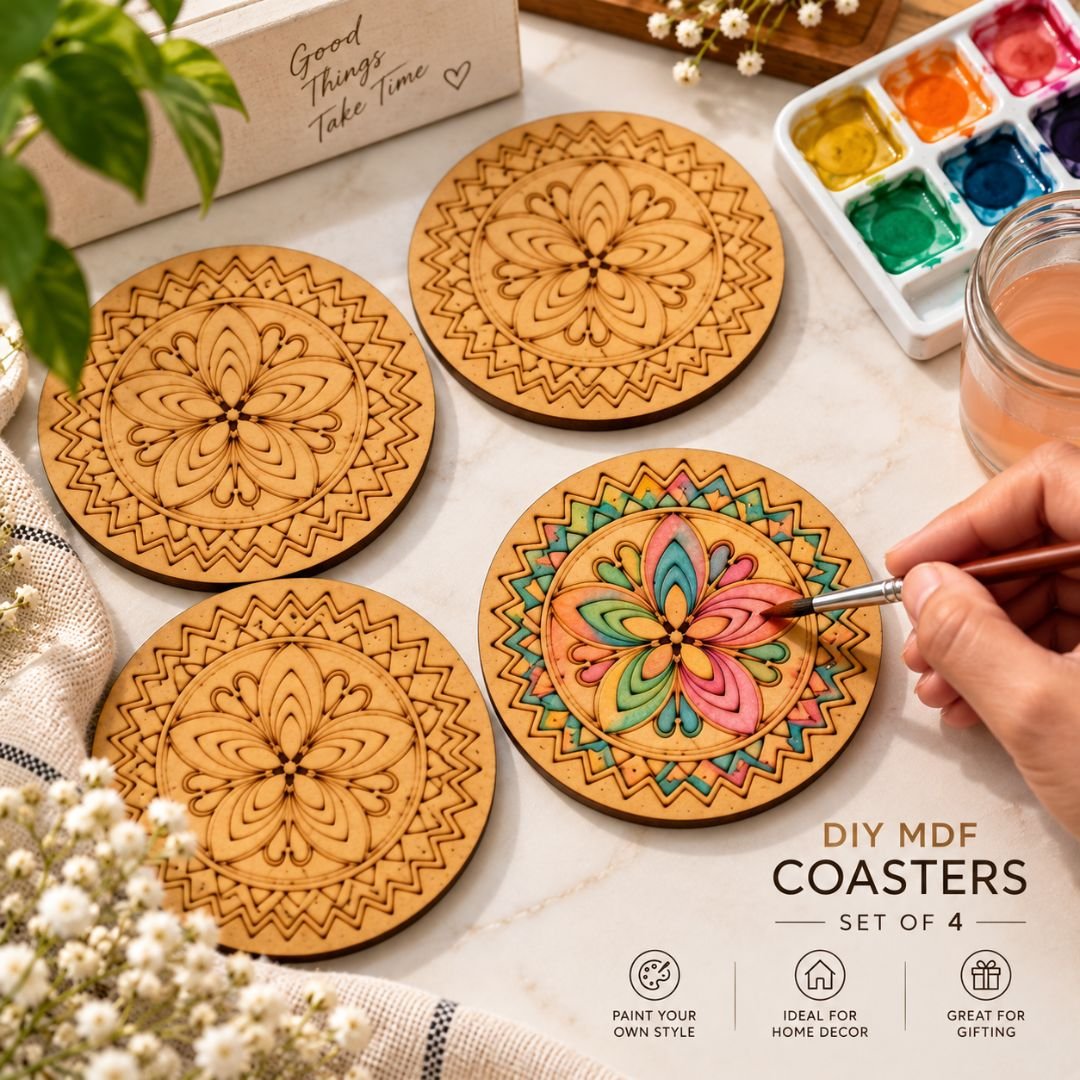 DIY Bloom Mandala Coasters Set of 4 – Pre-Drawn Design - Image 3