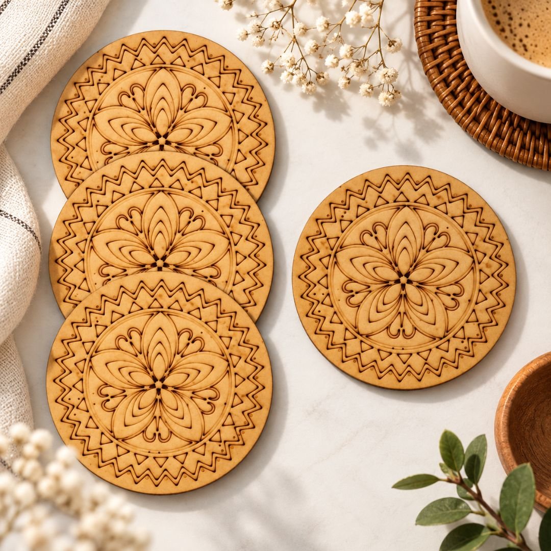 DIY Bloom Mandala coasters set of 4 with pre-drawn floral designs