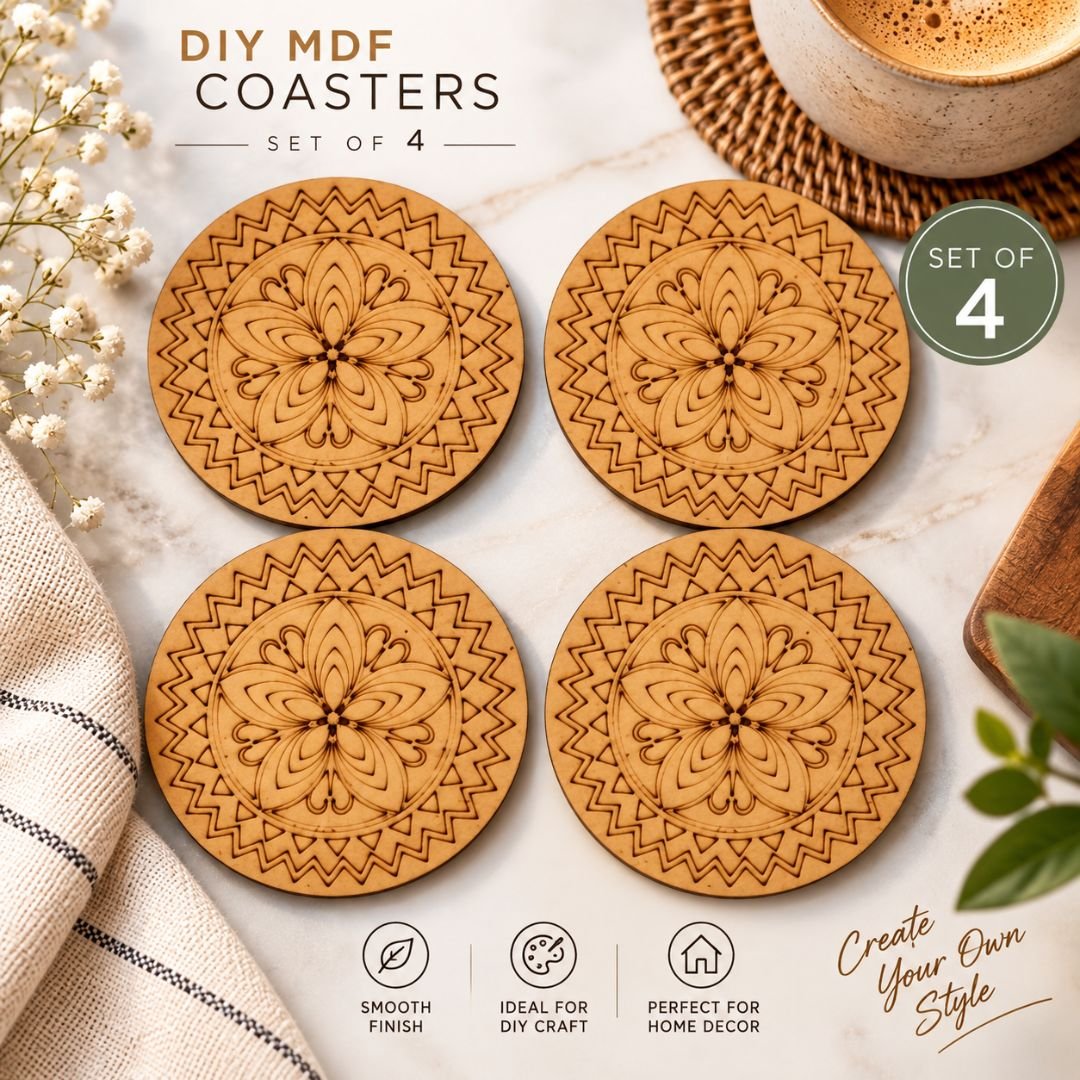 DIY Bloom Mandala Coasters Set of 4 – Pre-Drawn Design - Image 2