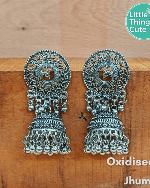 Oxidised Peacock Jhumka Earrings