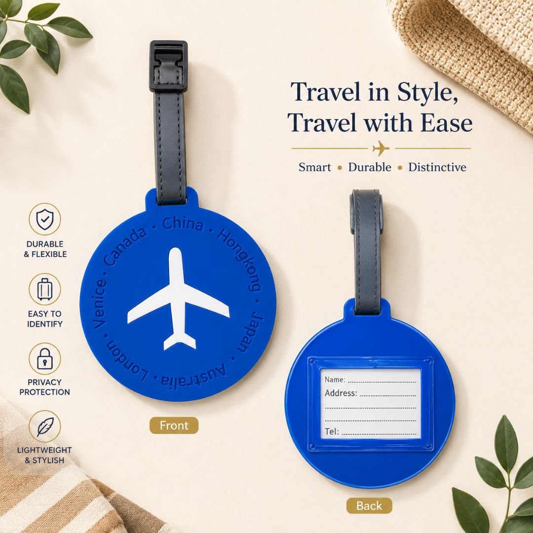 Blue Silicone Travel Luggage Tag with Airplane Design - Image 4