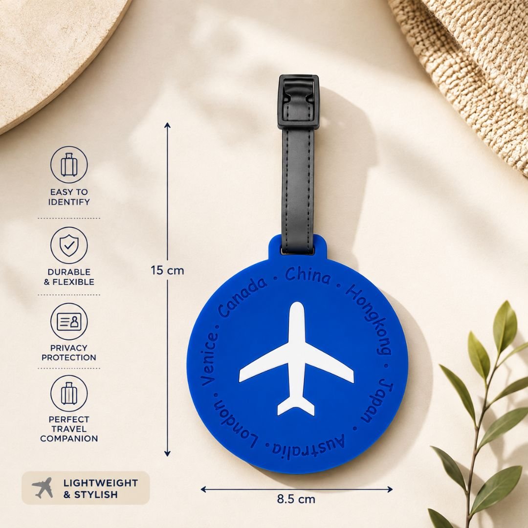 Blue Silicone Travel Luggage Tag with Airplane Design - Image 5