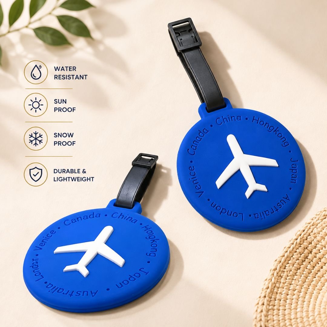 Blue Silicone Travel Luggage Tag with Airplane Design - Image 6
