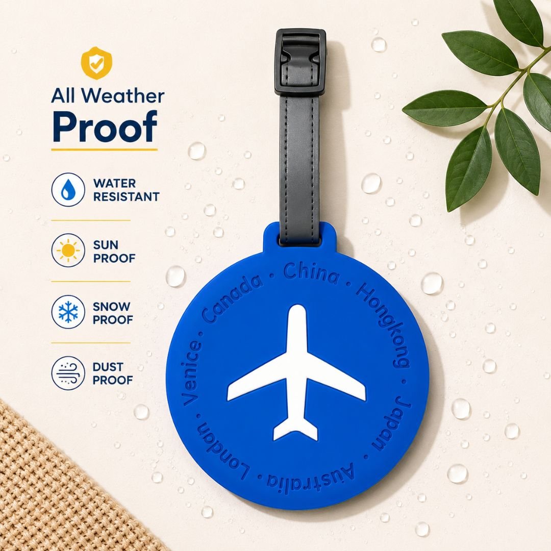Blue Silicone Travel Luggage Tag with Airplane Design - Image 2