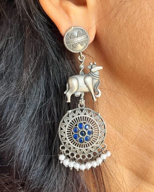 Nandi – Oxidized Silver with Blue Stones and Pearls