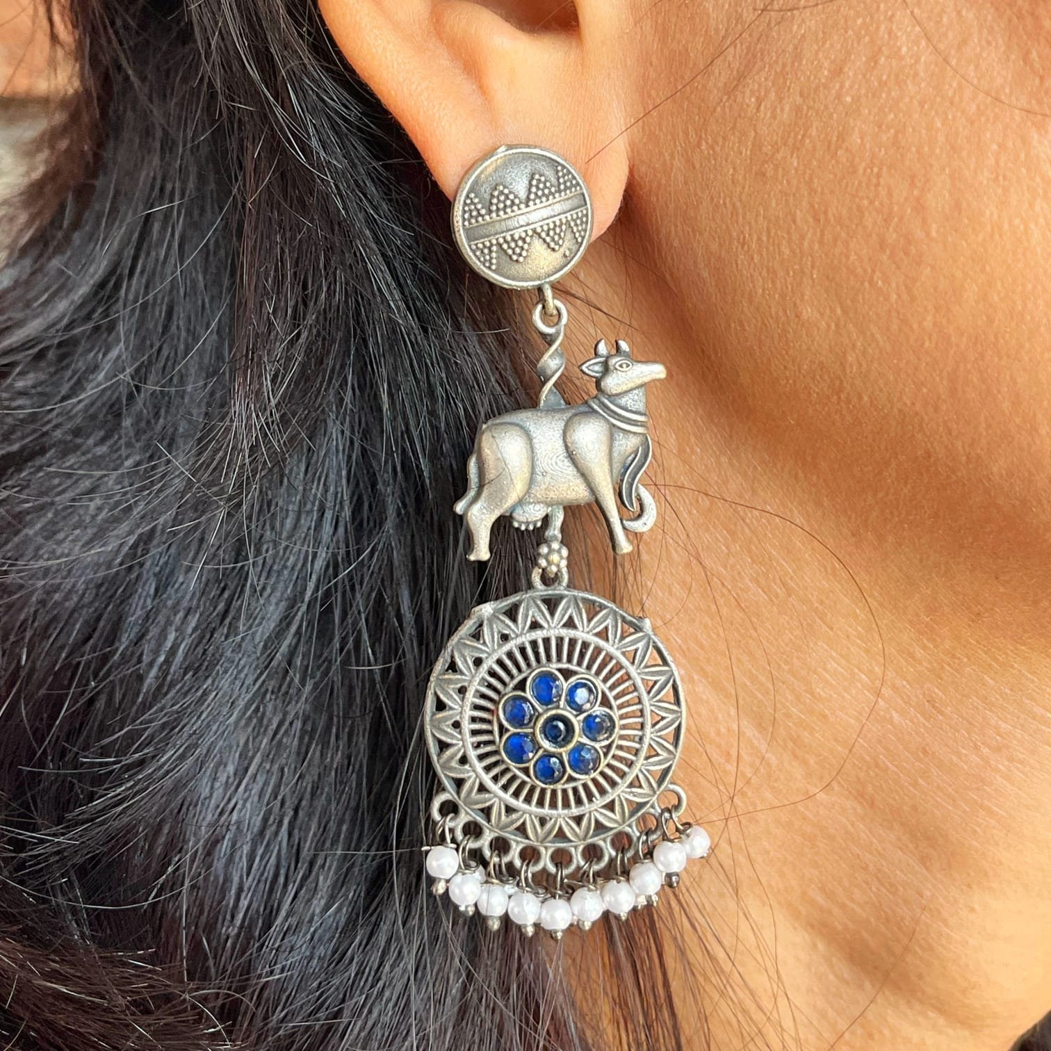 Nandi - Oxidized Silver with Blue Stones and Pearls