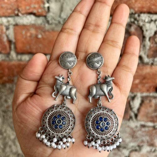 Nandi - Oxidized Silver with Blue Stones and Pearls