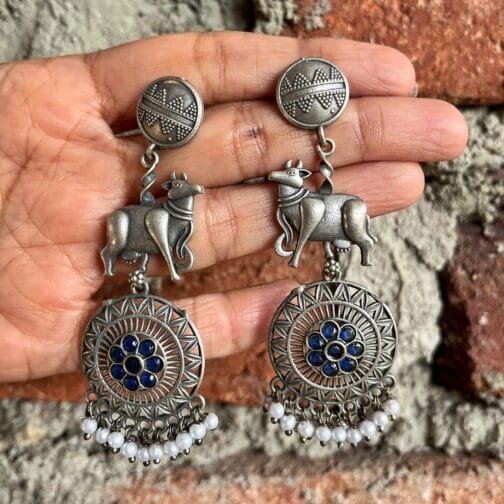 Nandi - Oxidized Silver with Blue Stones and Pearls