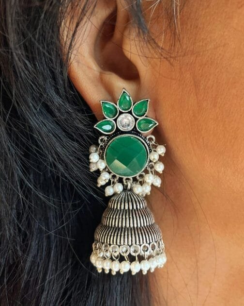 Radha – Radiant Green Floral Jhumka Earrings