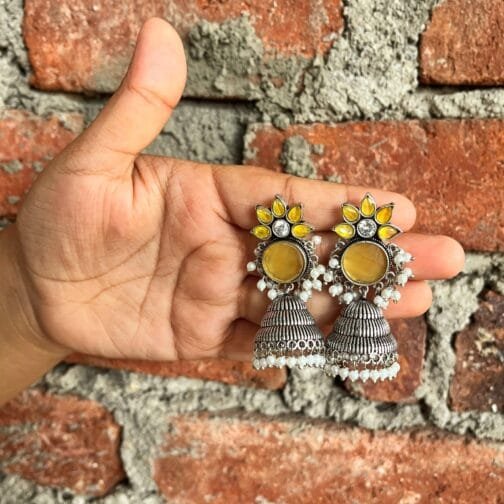 Radha - Radiant Yellow Floral Jhumka Earrings