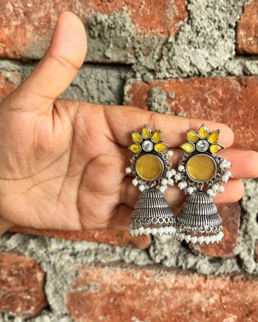 Radha – Radiant Yellow Floral Jhumka Earrings