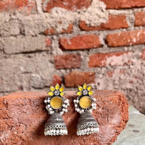 Radha - Radiant Yellow Floral Jhumka Earrings