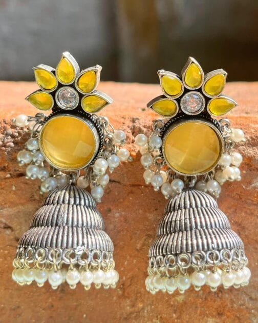 Radha – Radiant Yellow Floral Jhumka Earrings