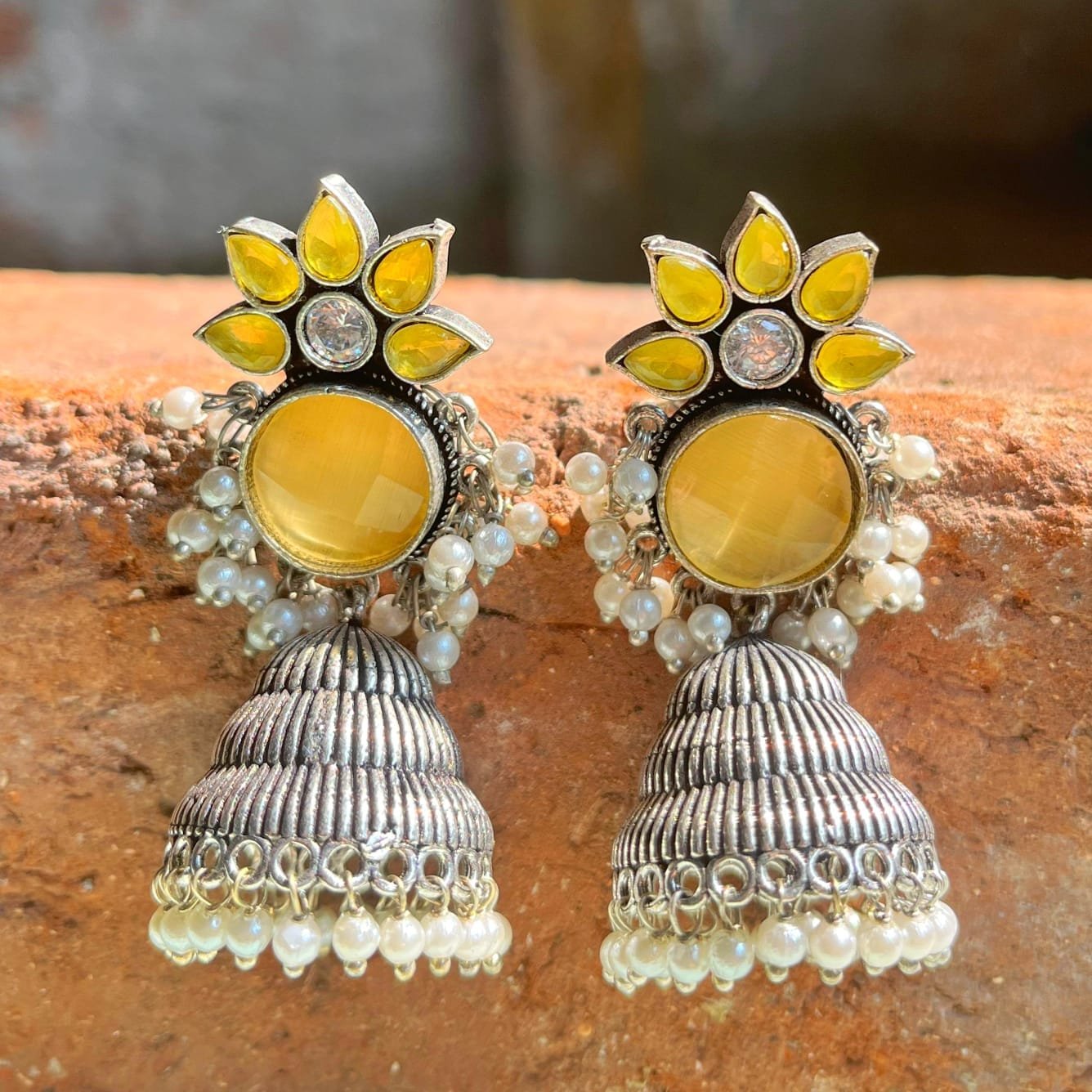 Radha - Radiant Yellow Floral Jhumka Earrings