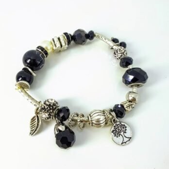 Handcrafted Silver and Crystal Beaded Charm Bracelet